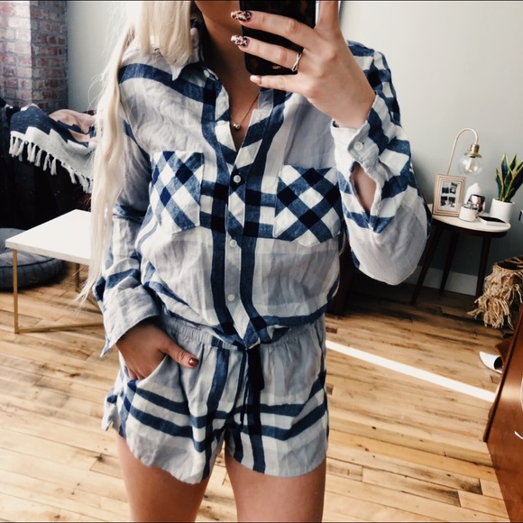 aerie Other - Plaid Pajama Romper Aerie